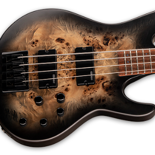 ESP LTD D-4 Poplar Burl Bass Guitar w/ Roasted Jatoba Fingerboard - Black Natural Burst Satin