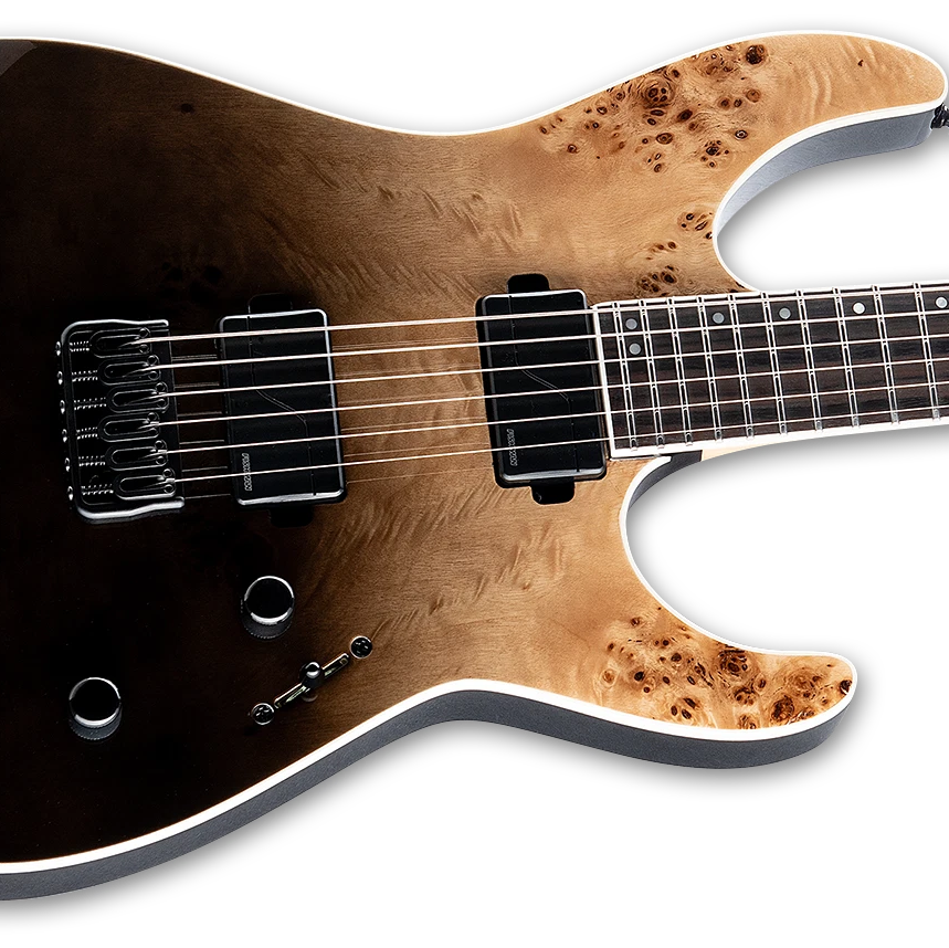 ESP LTD M-1000HT Electric Guitar w/ Macassar Ebony Fingerboard - Burled Poplar Black Fade