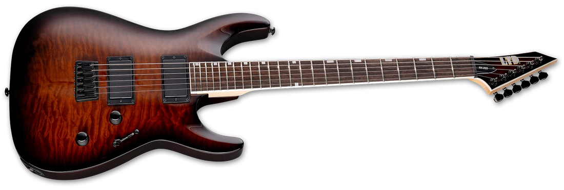 ESP LTD MH Series MH200HT/QM Quilted Maple Electric Guitar w/ Rosewood Fingerboard - Dark Brown Sunburst