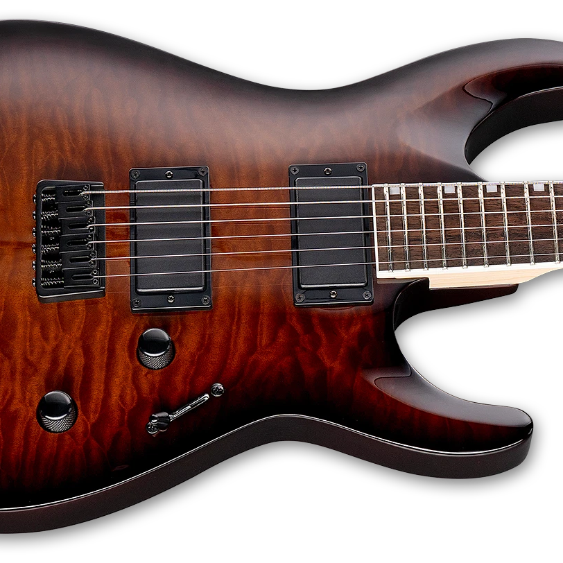 ESP LTD MH Series MH200HT/QM Quilted Maple Electric Guitar w/ Rosewood Fingerboard - Dark Brown Sunburst