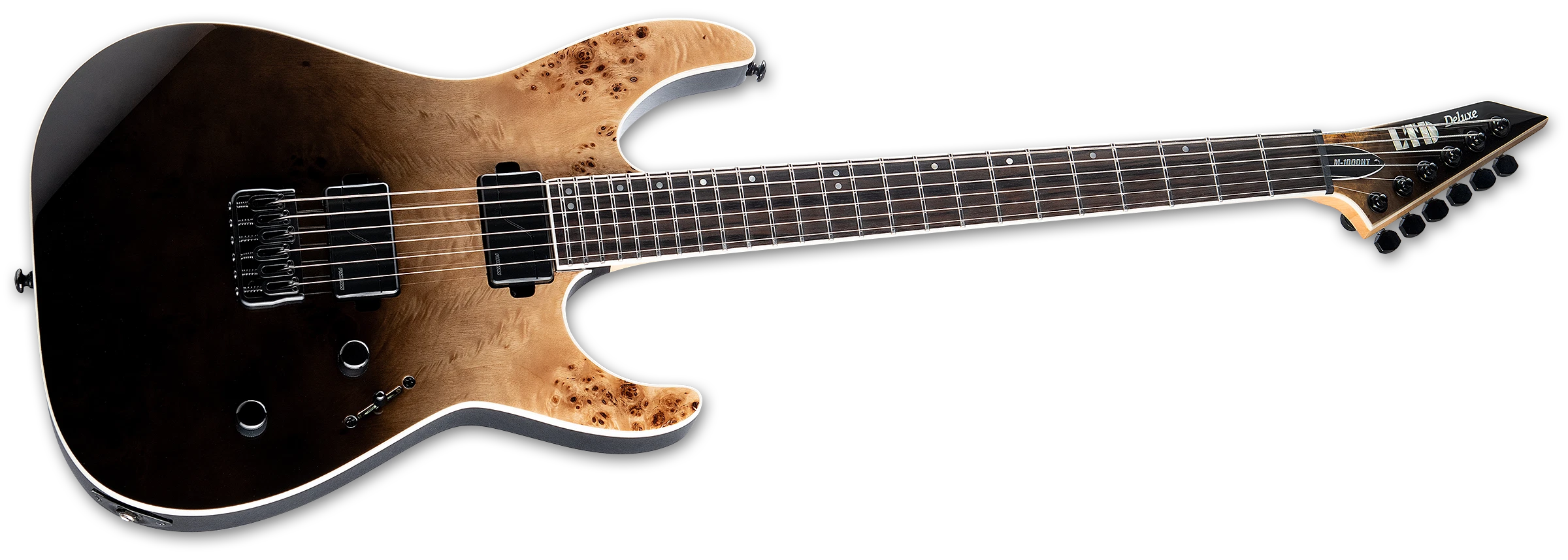 ESP LTD M-1000HT Electric Guitar w/ Macassar Ebony Fingerboard - Burled Poplar Black Fade